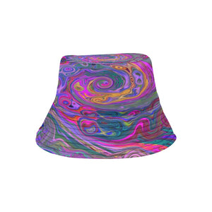 Bucket Hats, Retro Magenta, Green and Orange Abstract Swirl