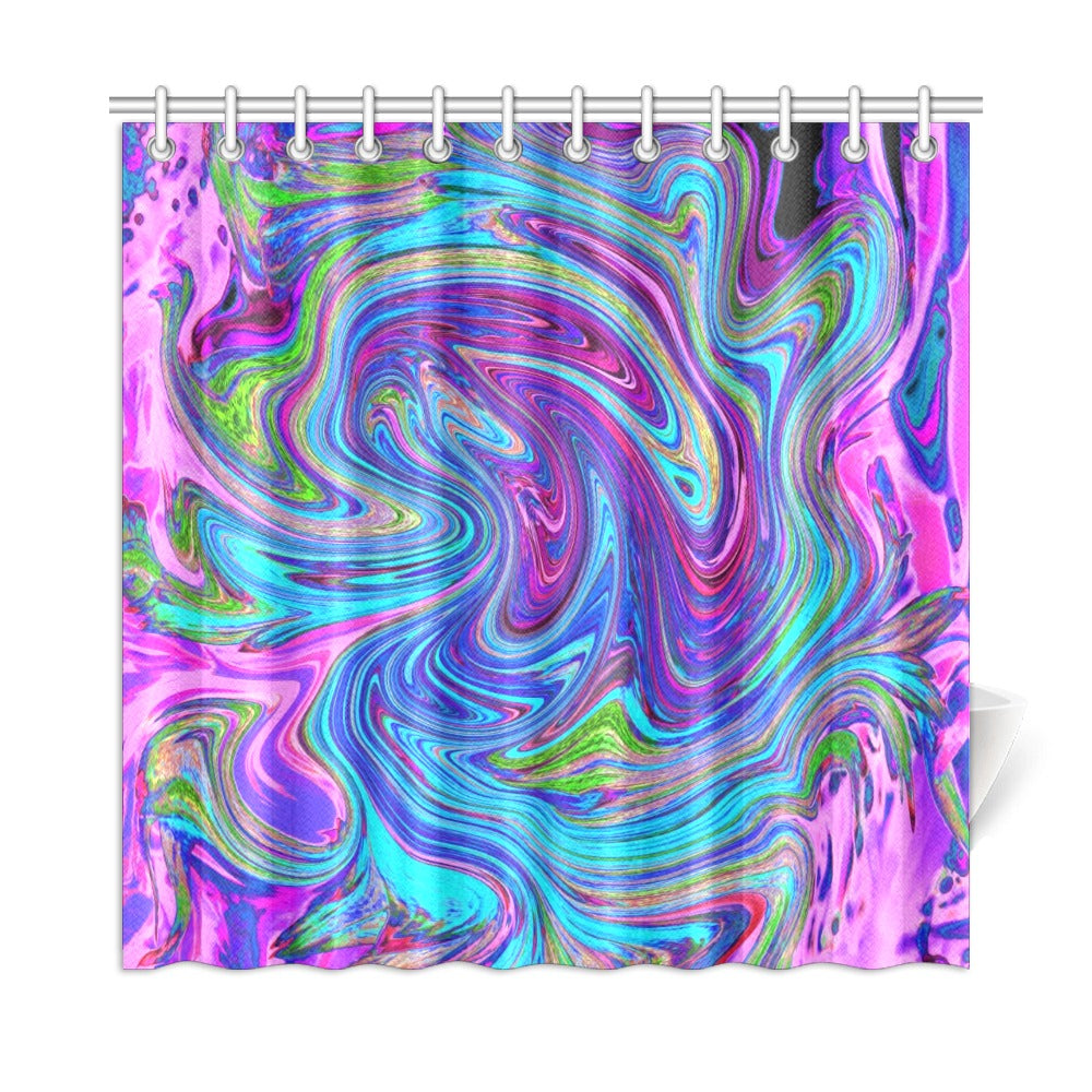 Shower Curtains, Blue, Pink and Purple Groovy Abstract Retro Art - 72 x 72