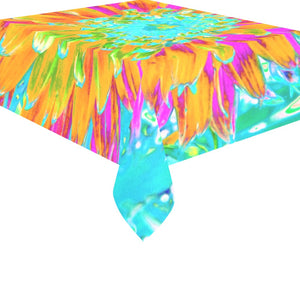 Tablecloth for Rectangular Tables, Tropical Orange and Hot Pink Decorative Dahlia - 70 by 52"