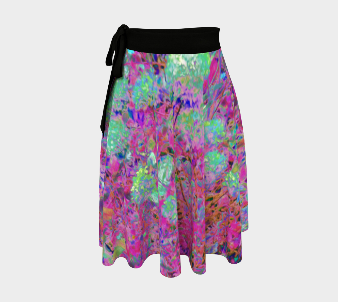 Artsy Wrap Skirt, Magenta Garden with Aqua Hydrangea Flowers