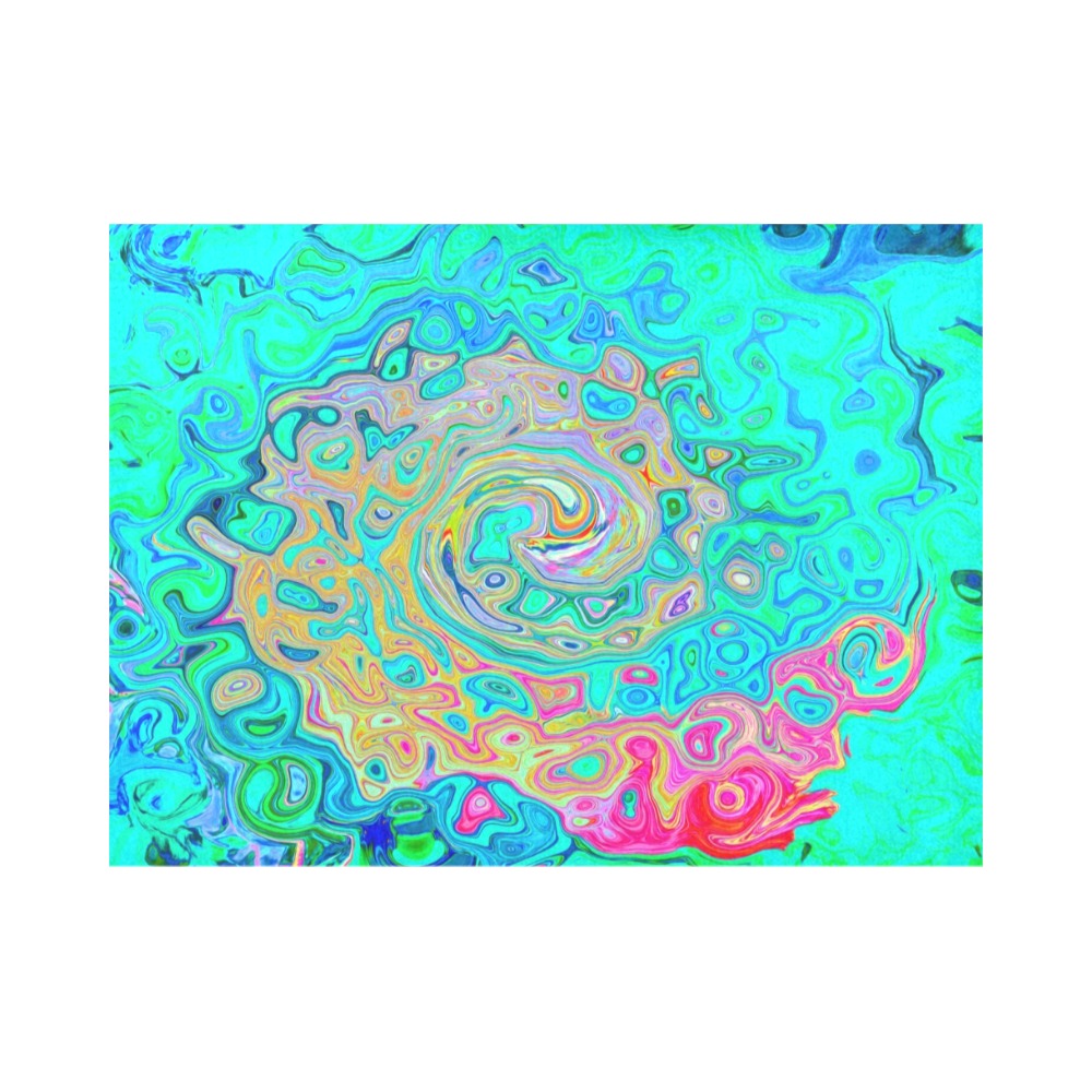 Cloth Placemats Set, Groovy Abstract Retro Rainbow Liquid Swirl