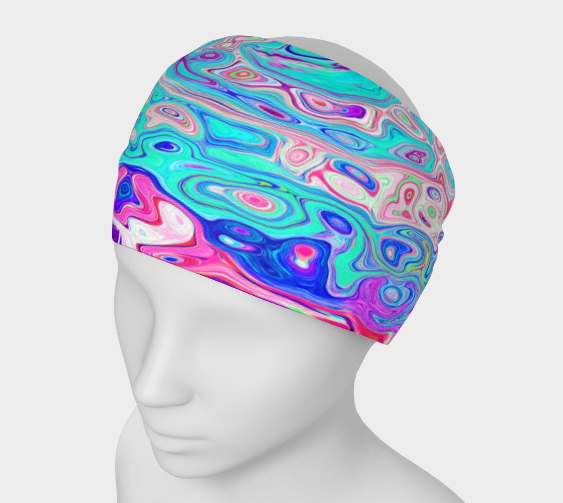 Headbands for Men and Women, Groovy Aqua Blue and Pink Abstract Retro Swirl