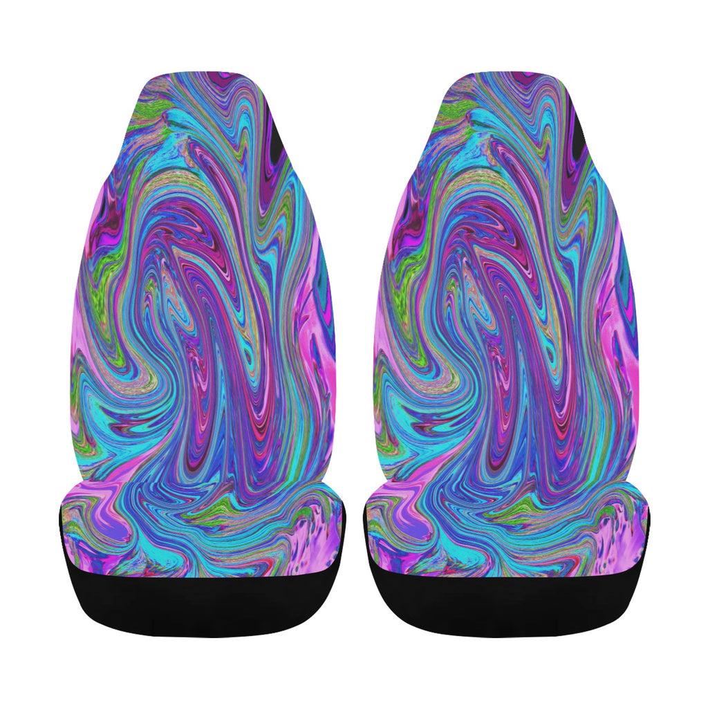 Car Seat Covers, Blue, Pink and Purple Groovy Abstract Retro Art