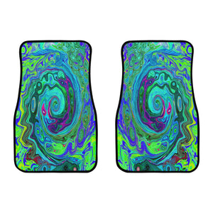 Car Floor Mats, Groovy Abstract Retro Green and Blue Swirl