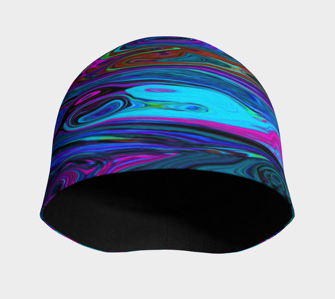 Beanie Hats, Groovy Abstract Retro Blue and Purple Swirl