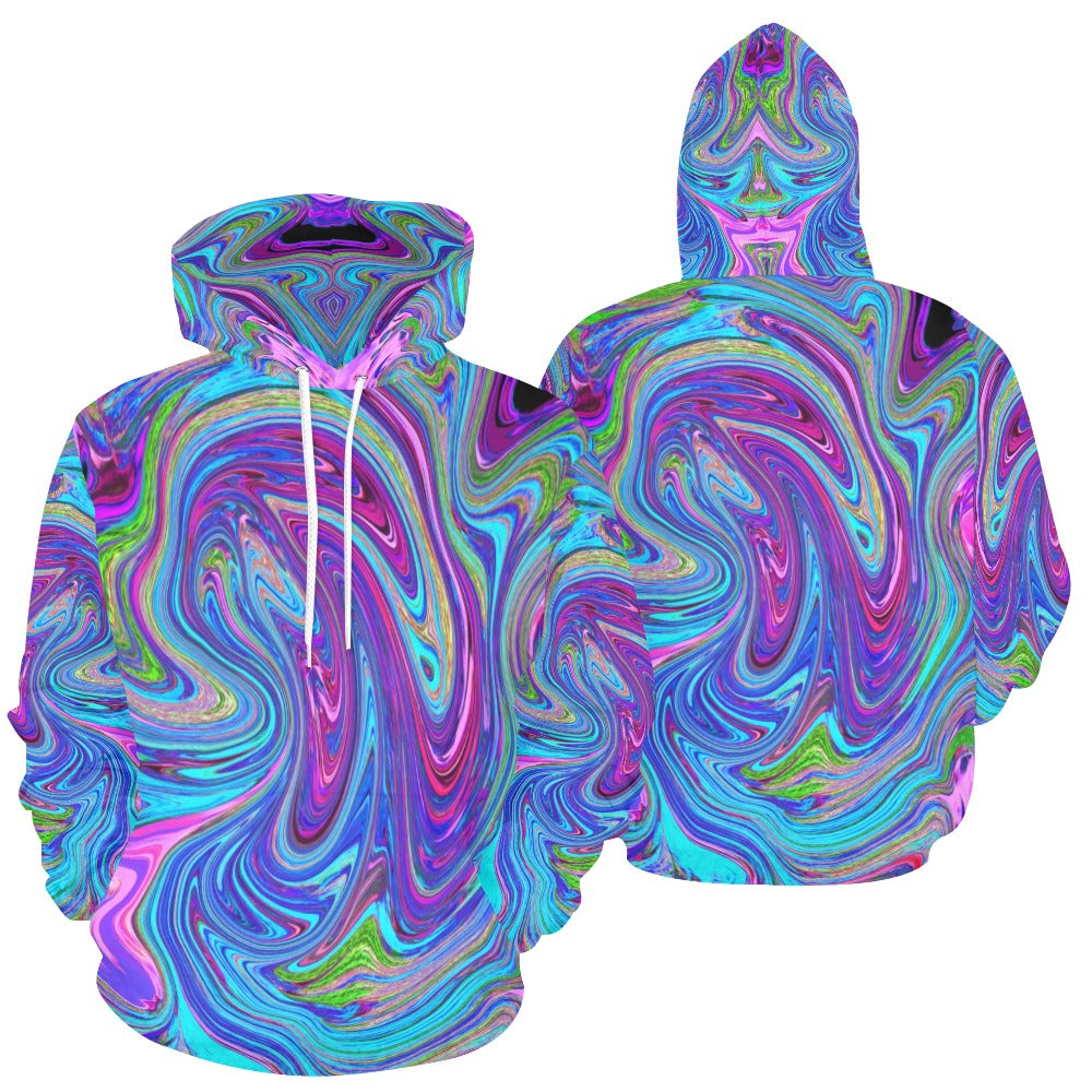 Hoodies for Women, Blue, Pink and Purple Groovy Abstract Retro Art