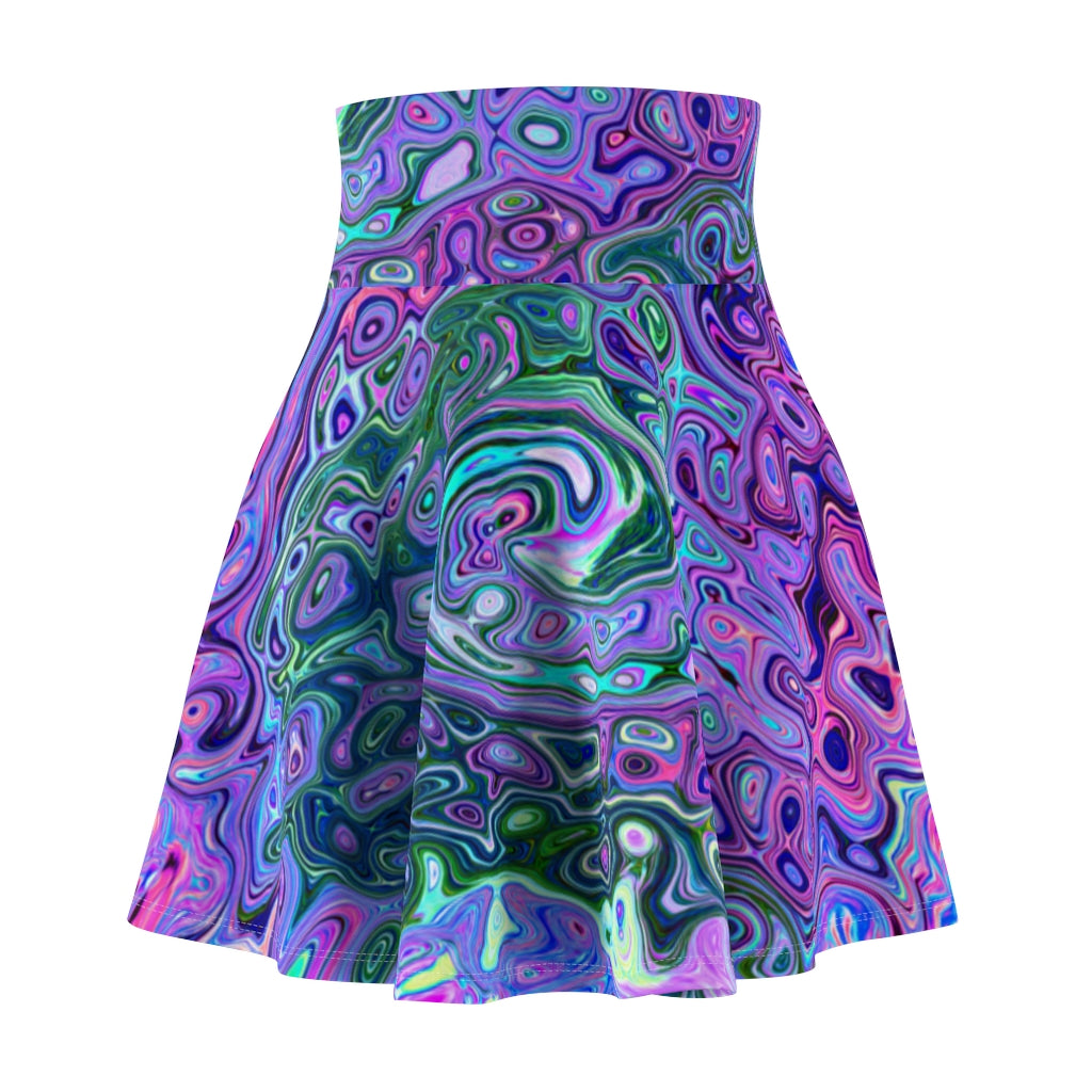 Skater Skirt, Groovy Abstract Retro Green and Purple Swirl