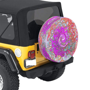 Spare Tire Covers, Purple and Orange Groovy Abstract Retro Liquid Swirl - Small
