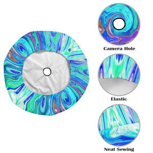 Spare Tire Cover with Backup Camera Hole - Groovy Abstract Ocean Blue and Green Liquid Swirl - Large