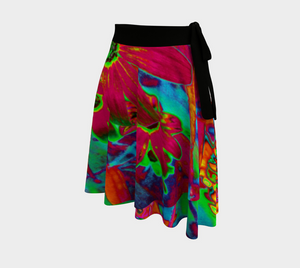 Wrap Skirts, Psychedelic Groovy Red and Green Wildflowers