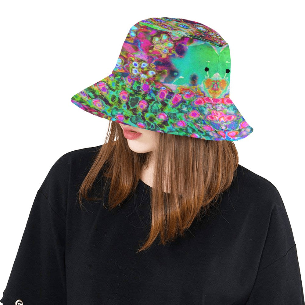 Bucket Hats, Psychedelic Abstract Groovy Purple Sedum