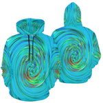 Hoodies for Men, Dramatic Blue and Chartreuse Abstract Retro Twirl