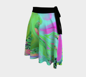 Artsy Wrap Skirt, Retro Pink and Light Blue Liquid Art on Hydrangea