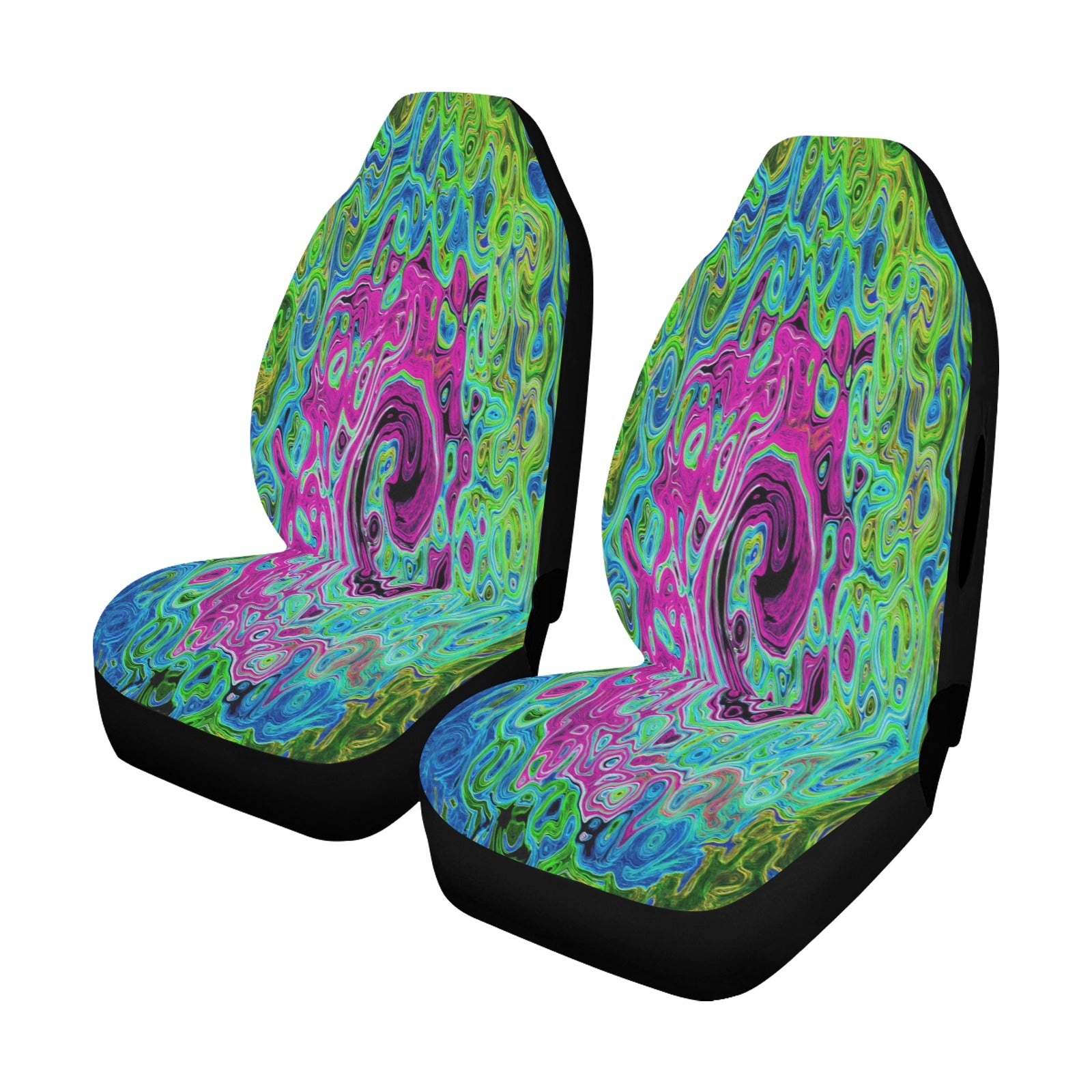 Car Seat Covers, Hot Pink and Blue Groovy Abstract Retro Liquid Swirl
