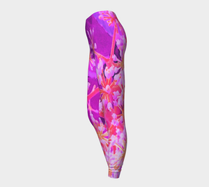 Colorful Artsy Leggings for Women, Cool Abstract Retro Nature in Purple and Coral