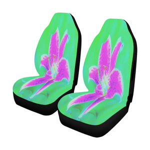 Car Seat Covers, Hot Pink Stargazer Lily on Turquoise and Green