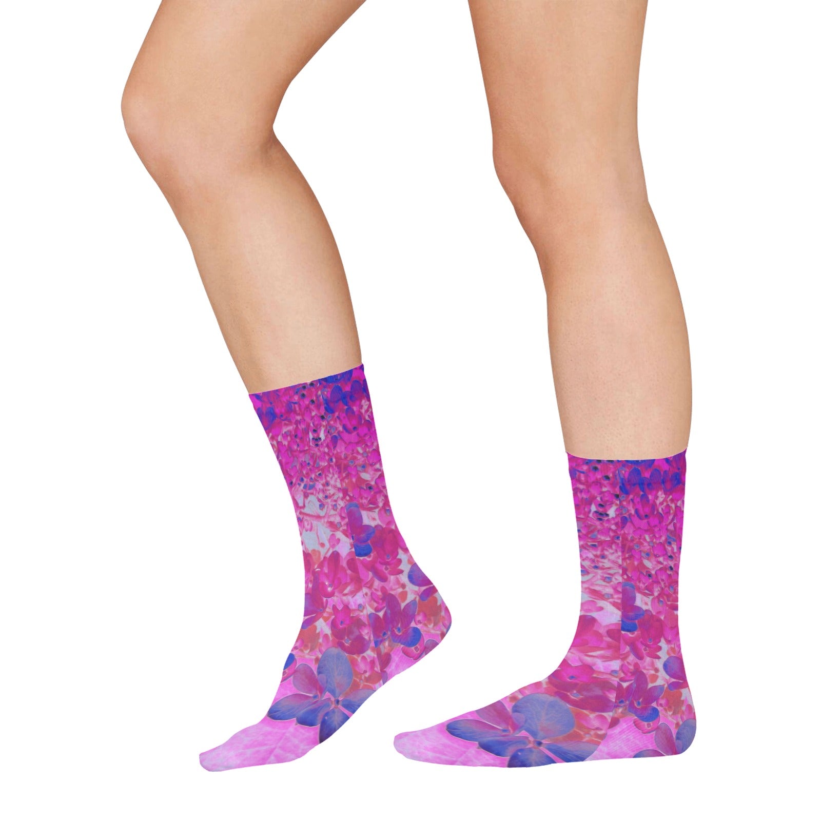 Socks for Women, Elegant Fuchsia and Dark Blue Limelight Hydrangea