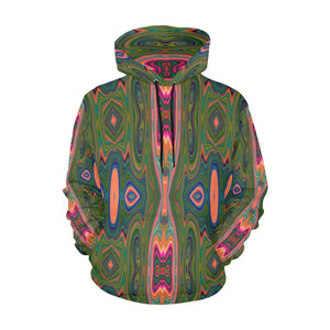 Hoodies for Women, Retro Abstract Blue, Green and Orange Pattern