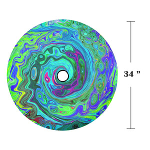 Spare Tire Cover with Backup Camera Hole - Groovy Abstract Retro Green and Blue Swirl - Large