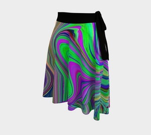 Wrap Skirts, Trippy Lime Green and Purple Waves of Color