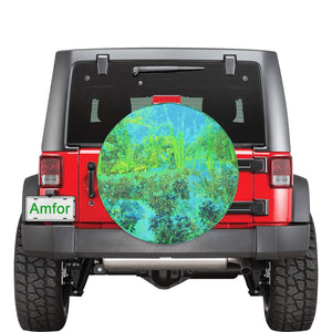 Spare Tire Covers, Trippy Lime Green and Blue Impressionistic Landscape - Medium