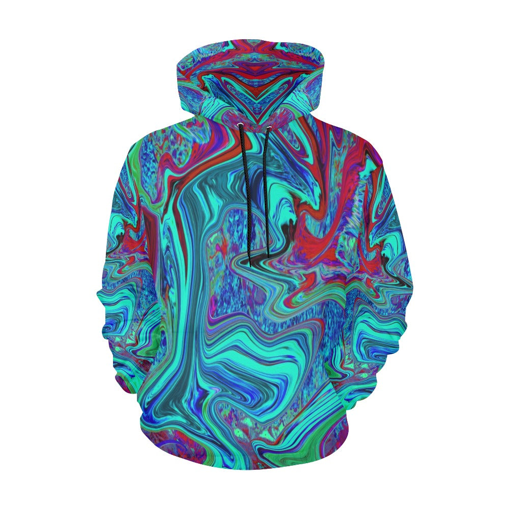 Hoodies for Women, Groovy Abstract Retro Art in Blue and Red