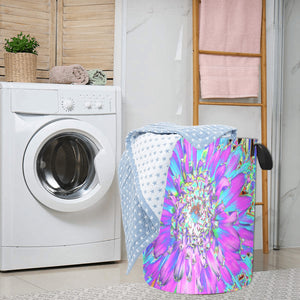 Fabric Laundry Basket with Handles, Trippy Abstract Aqua, Lime Green and Purple Dahlia