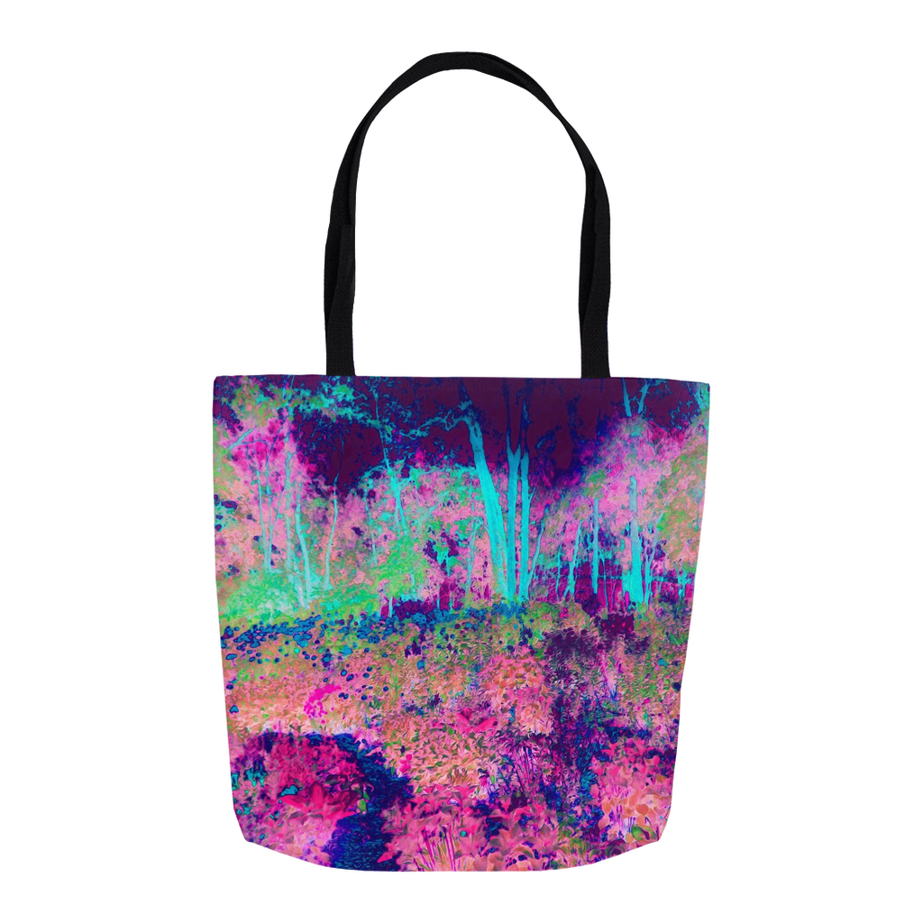 Tote Bags, Impressionistic Purple and Hot Pink Garden Landscape