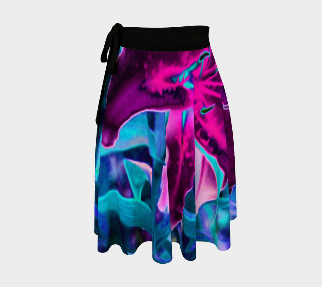 Artsy Wrap Skirt, Purple and Hot Pink Abstract Oriental Lily Flowers