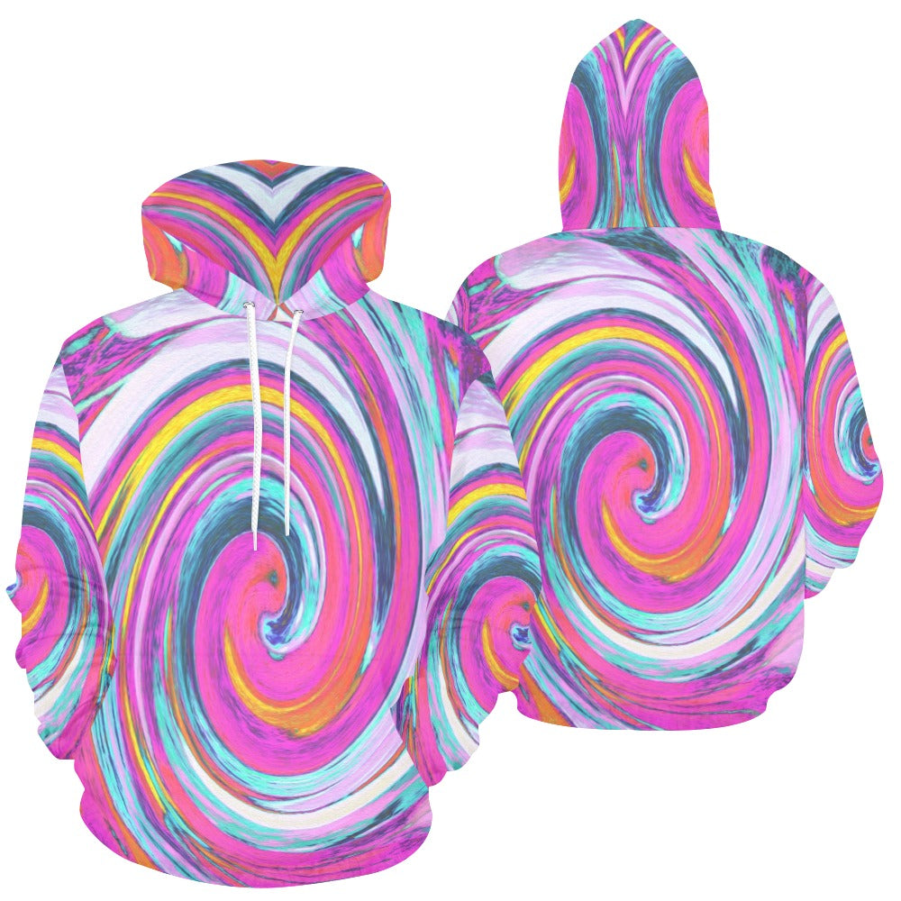 Hoodies for Women, Cool Retro Magenta, Pink and Blue Liquid Art Swirl