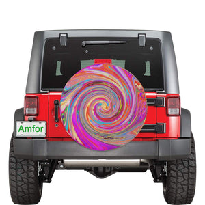 Spare Tire Covers, Colorful Rainbow Swirl Retro Abstract Design - Medium