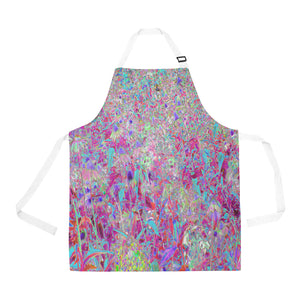 Apron with Pockets, Abstract Purple Aqua and Pink Coneflower Garden