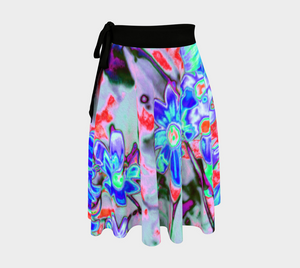 Artsy Wrap Skirt, Retro Psychedelic Aqua Green and Orange Flowers