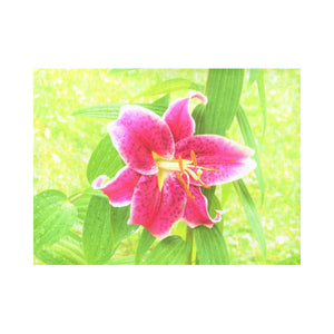 Cloth Placemats Set, Pretty Deep Pink Stargazer Lily on Lime Green