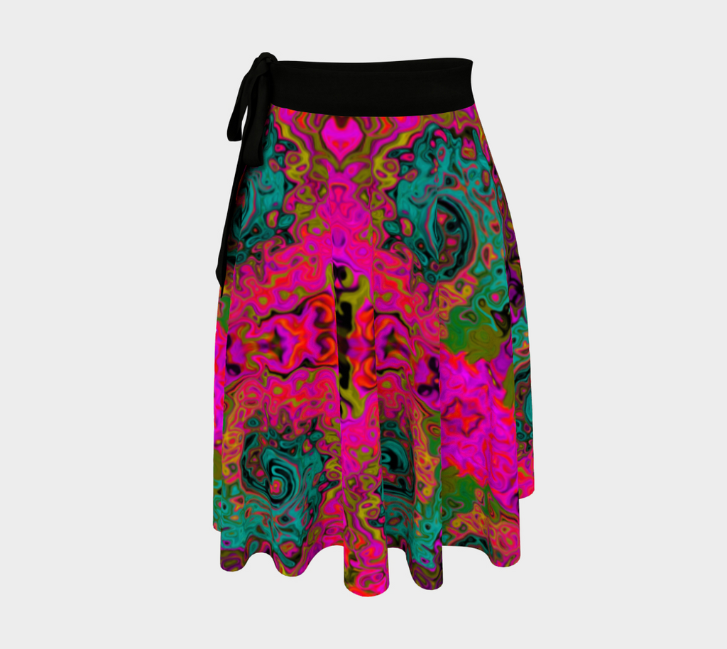 Wrap Skirts for Women, Trippy Turquoise Abstract Retro Liquid Swirl Pattern
