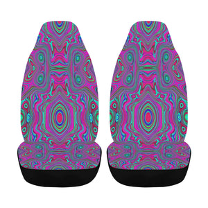 Car Seat Covers, Trippy Retro Magenta, Blue and Green Abstract