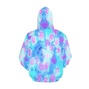 Hoodies for Women, Blue and Hot Pink Succulent Underwater Sedum