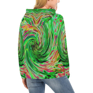 Hoodies for Women, Cool Abstract Lime Green and Purple Floral Swirl