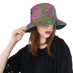 Bucket Hats, Trippy Hot Pink Abstract Retro Liquid Swirl