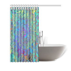 Shower Curtains, Magenta, Blue and Sea Foam Green Retro Swirl - 72 by 72