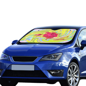 Auto Sun Shades, Painted Red Rose on Yellow and Blue Abstract