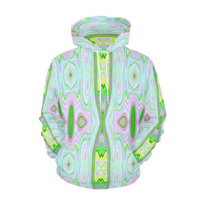 Hoodies for Women, Retro Abstract Pink, Lime Green and Aqua Pattern