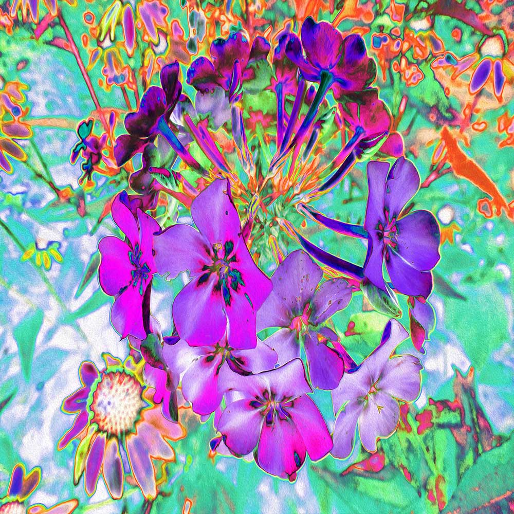 Capri Leggings, Dramatic Psychedelic Magenta and Purple Flowers