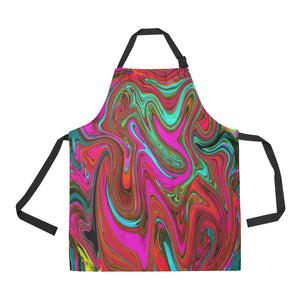 Apron with Pockets, Retro Groovy Magenta, Red and Blue Abstract Art