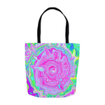 Fun Colorful Tote Bags, Groovy Retro Abstract Hot Pink Liquid Art
