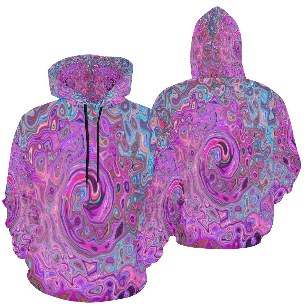 Hoodies for Men, Purple, Blue and Red Abstract Retro Swirl