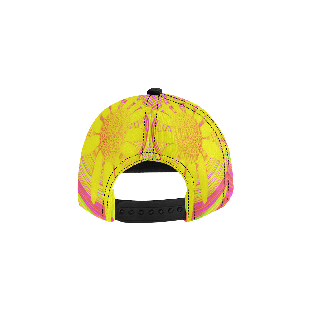 Snapback Hats, Yellow Sunflower on a Psychedelic Swirl