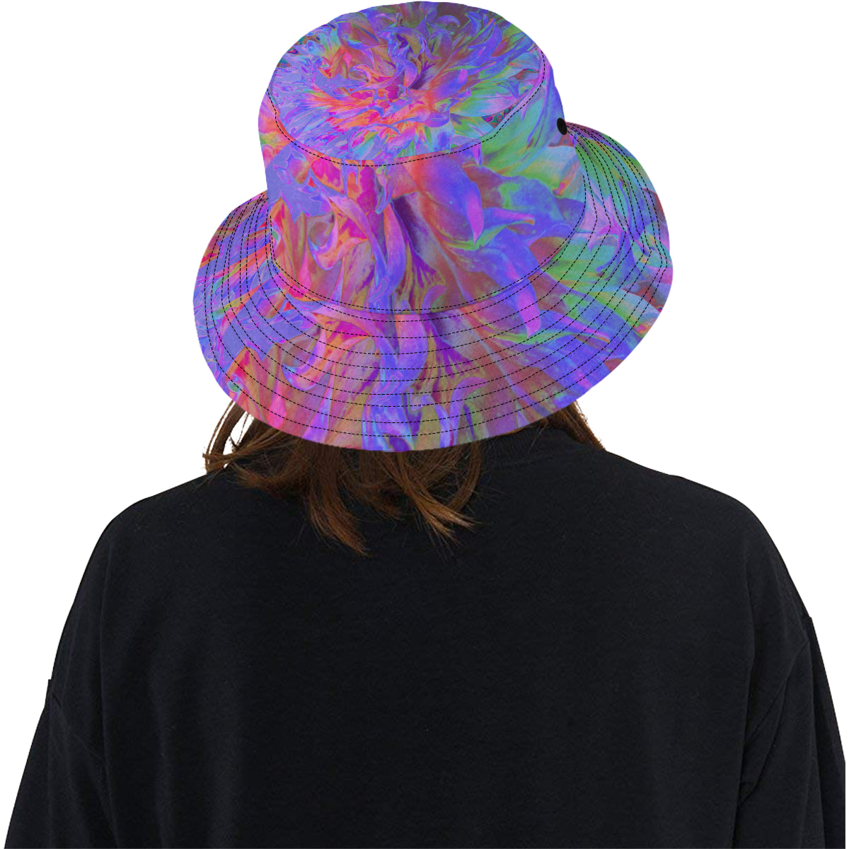 Bucket Hats, Elegant Psychedelic Decorative Dahlia Flower