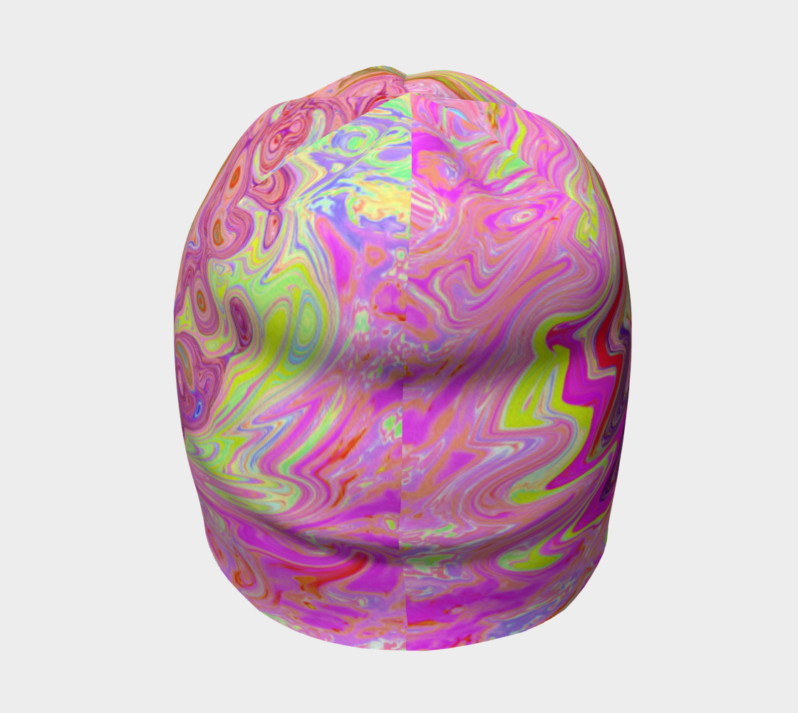 Beanie Hats, Retro Pink, Yellow and Magenta Abstract Groovy Art