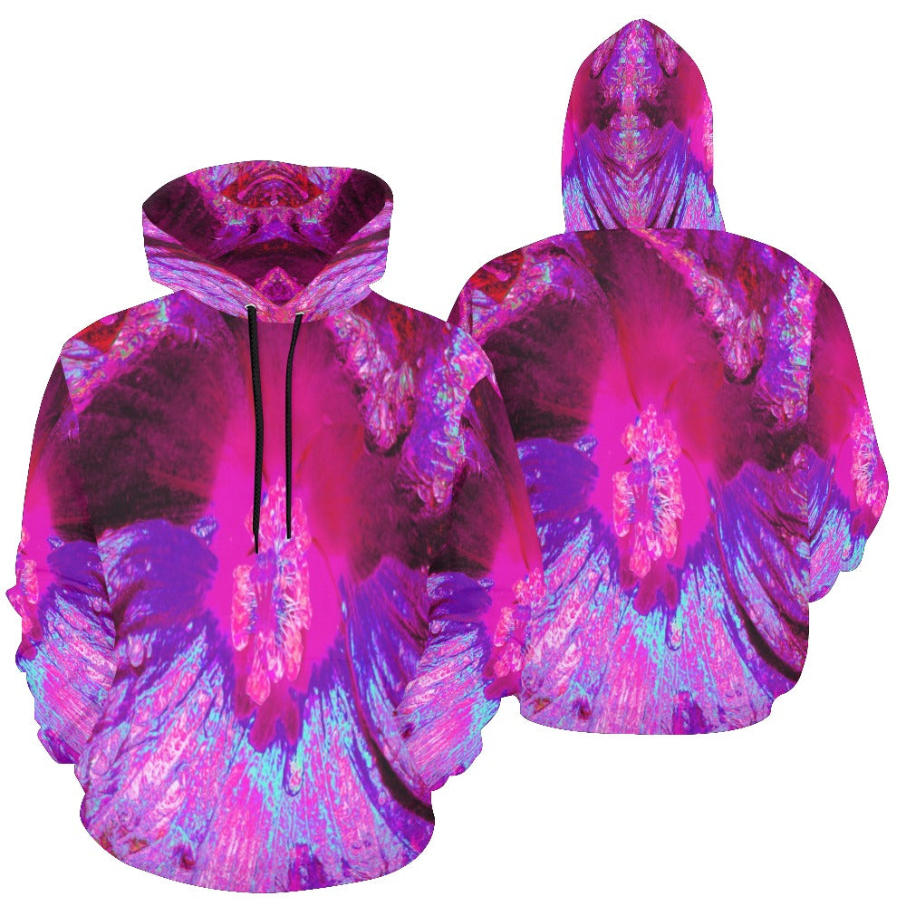 Hoodies for Women and Teens, Psychedelic Purple and Magenta Hibiscus Flower